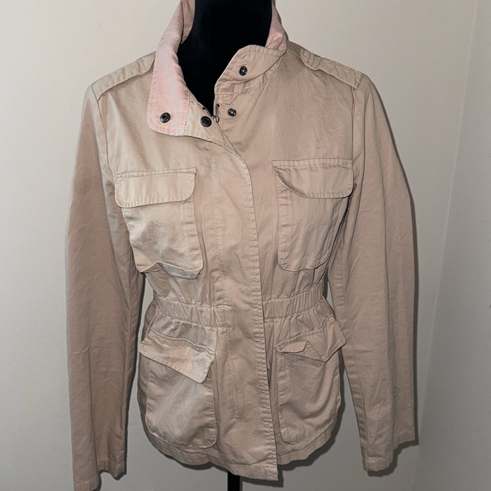 Love Tree blush pink utility 100% cotton jacket zipper elastic‎ waist Sz S